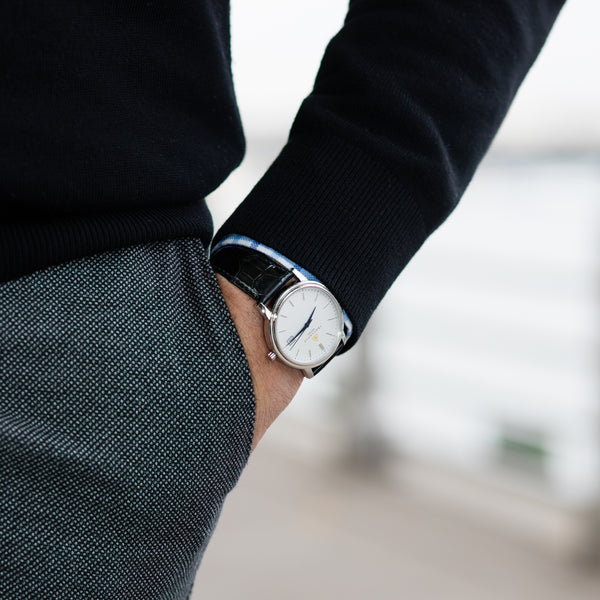 White face watch with black strap discount
