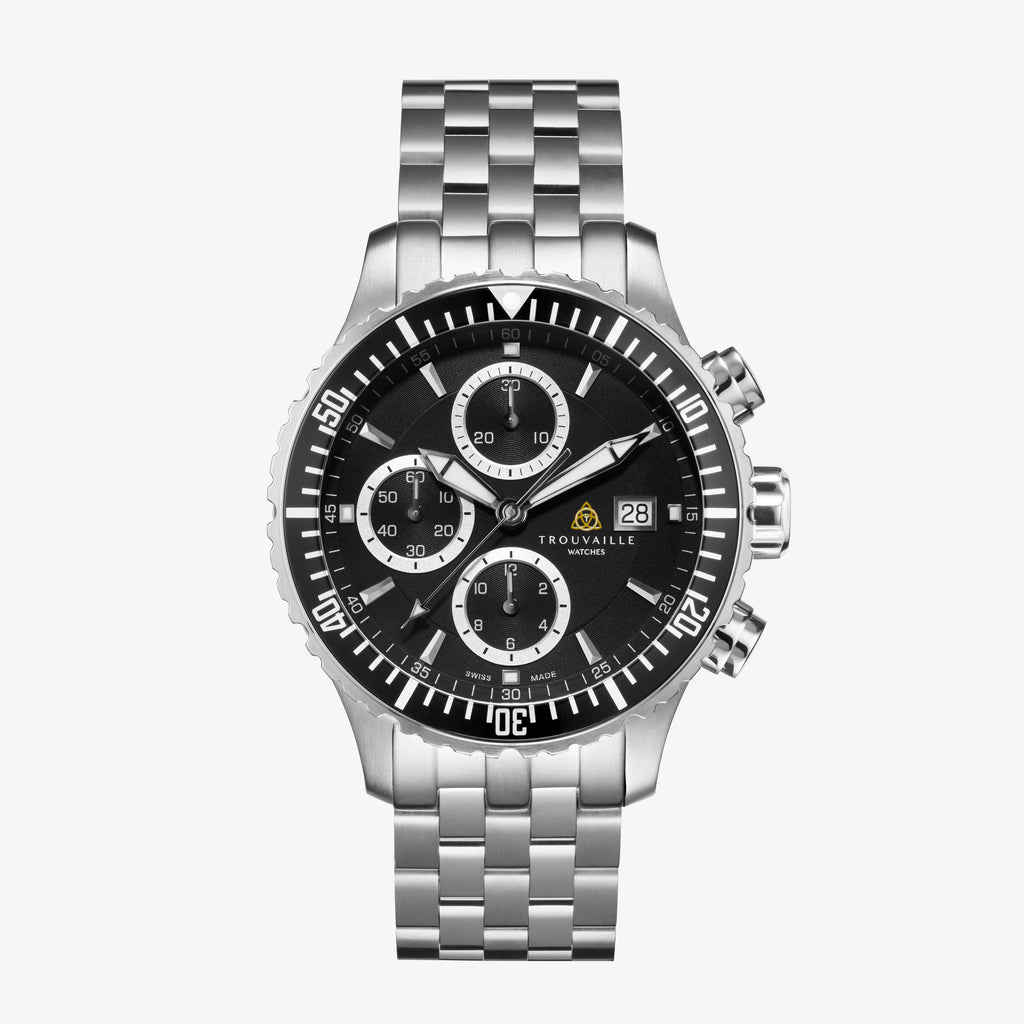 Black Stainless Steel Captain Chronograph Automatic Watch