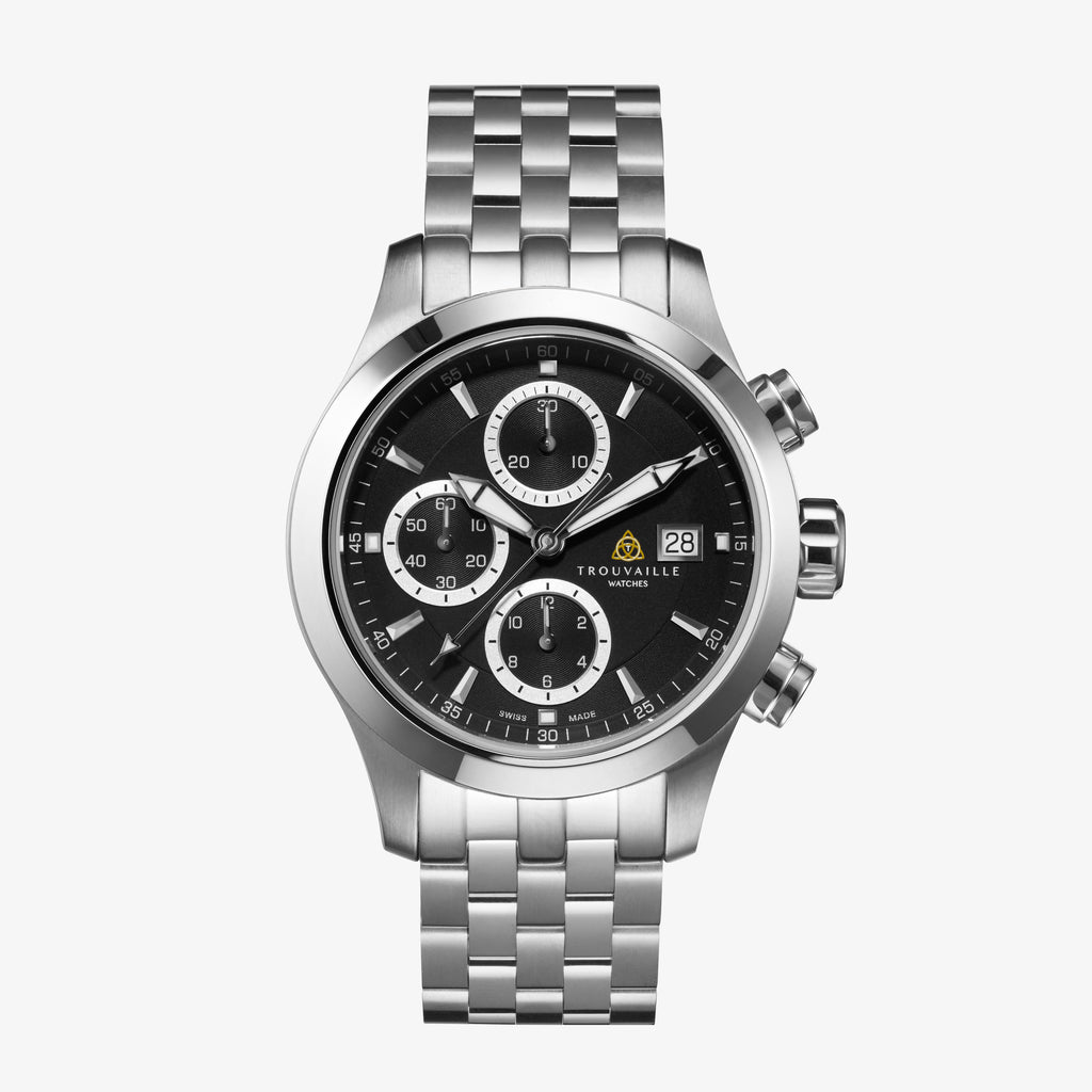 Black Stainless Steel Pilot Chronograph Automatic Watch