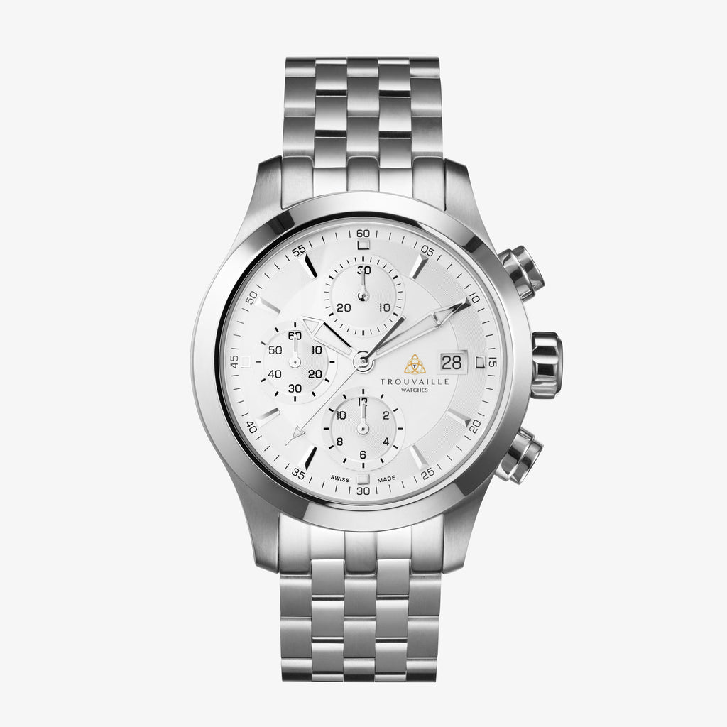 White Stainless Steel Pilot Chronograph Automatic Watch
